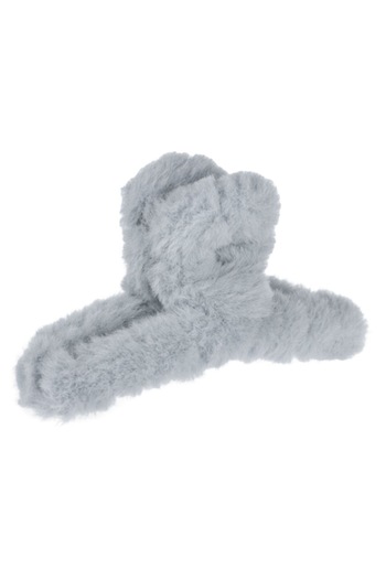 SHOPIENS Hair Clip for Women with Gray Faux Fur and Loop Design, 12 cm