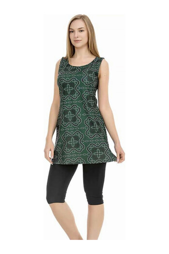 hazelin Women's Green Black Sleeveless Semi-Covered Tights Swimsuit Hzl25S-Ar153-508