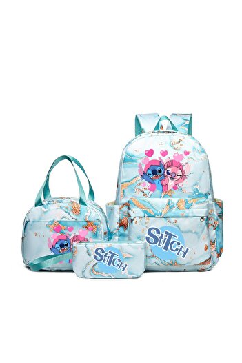 Choice6 Stitch-Green-B 3Pcs Stitch Print Backpack Set, With Tote and Pouch, Large Capacity Lightweight And B