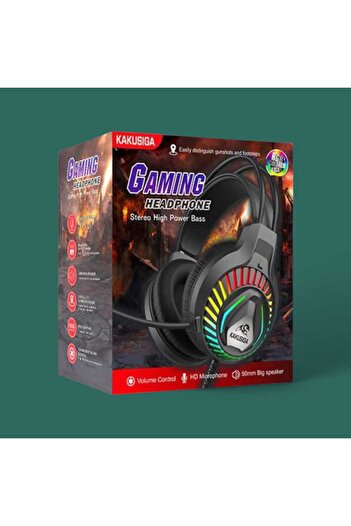 KAKUSİGA KSC-849 Gaming Headset, On-Ear, 2M Cable, Jack and USB, Microphone, RGB Lights, Black