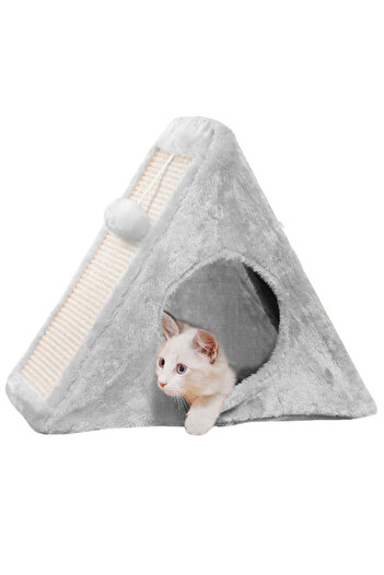 Other Cat Scratcher, Bed, House with Toy, Solid, Durable, Gray, Comfortable, PetJet
