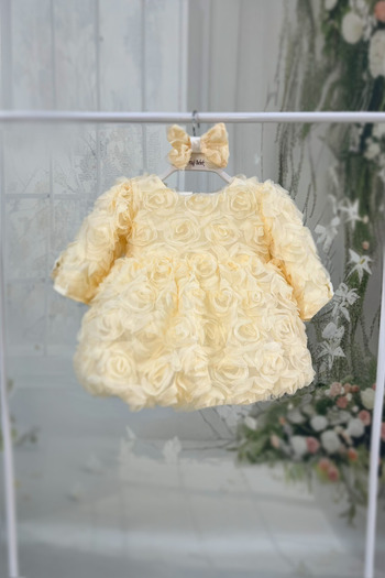 Bertuğ Bebek Rose Long Sleeve Balloon Skirt Girl's Collar Ecru Evening Dress Mevlüt Dress