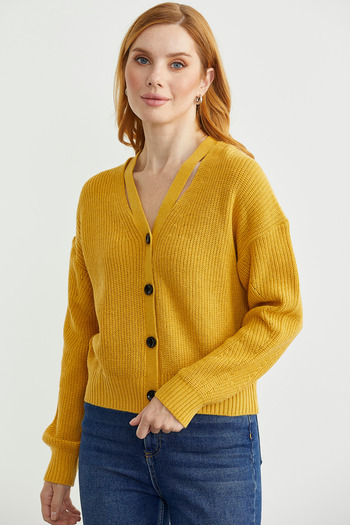 Sementa Collar Detailed Buttoned Knitwear Cardigan - Güneş