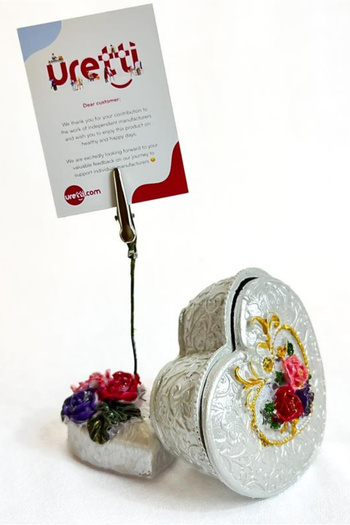 Uretti 6917 Handmade Heart Decorative Lid Mini Box and Note Holder Set of 2