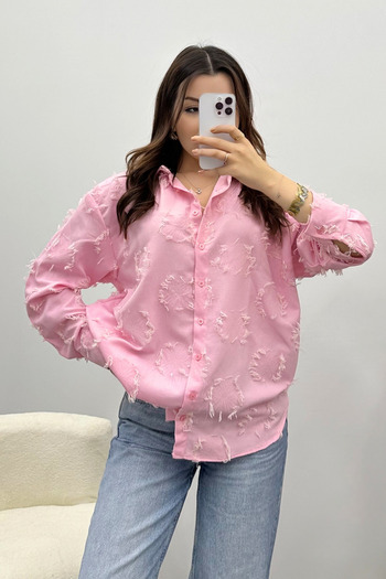 Bipantolon Women's Buttoned Pink Tassel Detailed Shirt