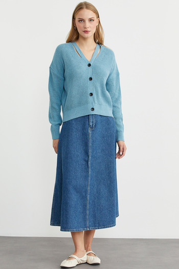 Sementa Collar Detailed Buttoned Knitwear Cardigan - Light Blue