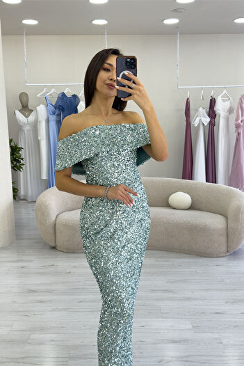 the ZKS Women's Madonna Collar Sequin Embroidered Pencil Midi Length Evening Dress Black, Lilac, Navy Blue, Beige, Khaki, Water Green
