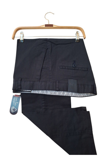 wontilotte Men's Cotton Lycra Navy Blue Gabardine Linen Trousers