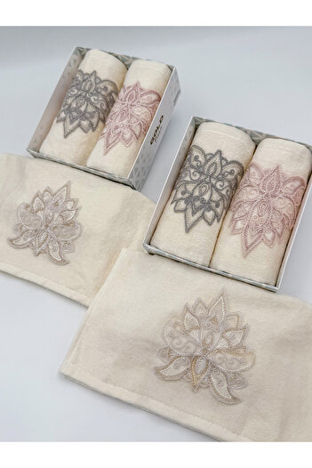 AYHANHOME 2 Pack Boxed Guipure Embroidered Dowry Gift 30X50 Kitchen Towel Set