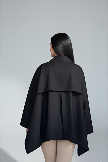 My Blog Black Cape Style Trench Coat - 7603