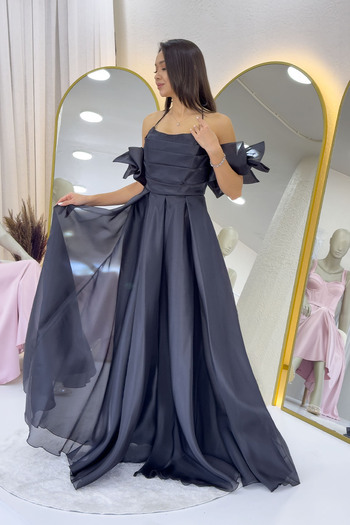 zks grup tekstil Women's Draped Halter Neck Bow Sleeve Detail Evening Dress Baby Blue, Aqua Green, Black, White