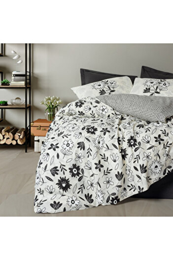 Cotton Box Bedding set 129CTN4831, 100% cotton,4pc,Duvet200x220,Sheet240x260,Pillow50x70,White/black