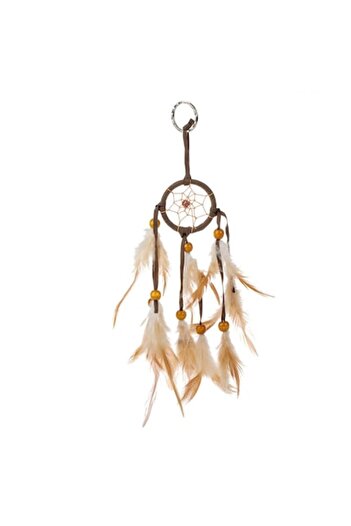 SHOPIENS Decorative Dreamcatcher Keychain, Brown with Feathers and Wooden Beads