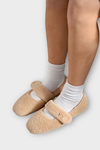 Liger Furry Single Belt Velcro Slippers Women's Home Slippers Beige