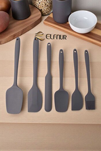elfnur Set of 6 Fireproof Non-Stick Kitchen Cake Silicone Egg Brush Spoon Knife Spatula Set