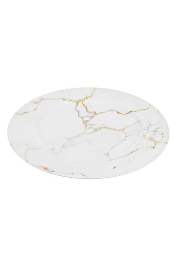 SHOPIENS Round plastic plate Shopiens®, white with marble pattern, 33 cm