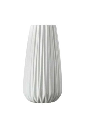 SHOPIENS Vaza Decorativa, Shopiens, Ceramica, Alb, Dungi Verticale in Relief, Ø13x25cm