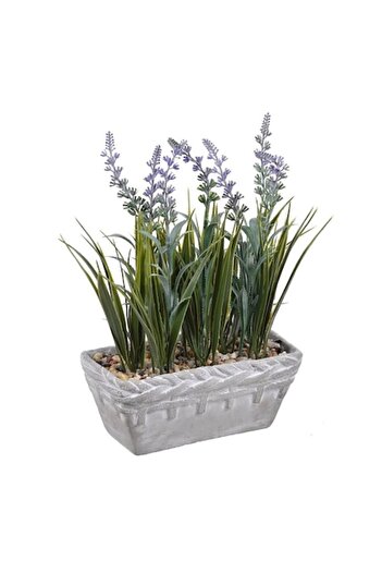 SHOPIENS Ceramic Decorative Pot Shopiens® with Lavender Artificial Flowers, Gray, 20 x 31 cm
