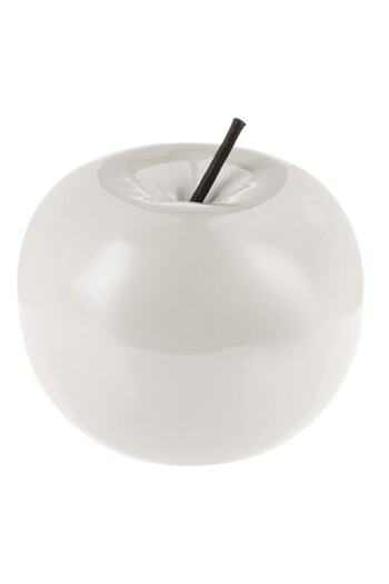 SHOPIENS Decorative Table Apple Shopiens®, Pearl White Ceramic, Glossy Texture, Brown Stem, 11.5 x 10 cm