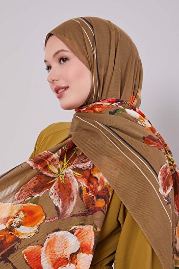 Levidor Khaki Rose Pattern Cotton Shawl
