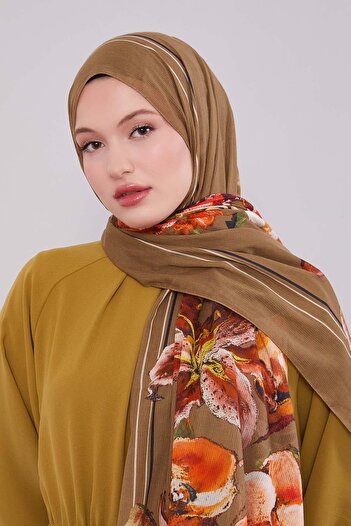 Levidor Khaki Rose Pattern Cotton Shawl