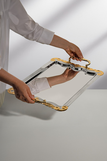 Nehir Babil Gold Satin Steel Tea Tray