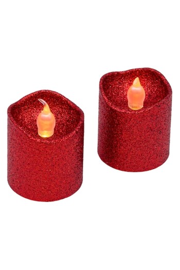 SHOPIENS Set 2 LED tealight candles Shopiens®, Glitter Red base with White Flame, 3.5 x 4 cm