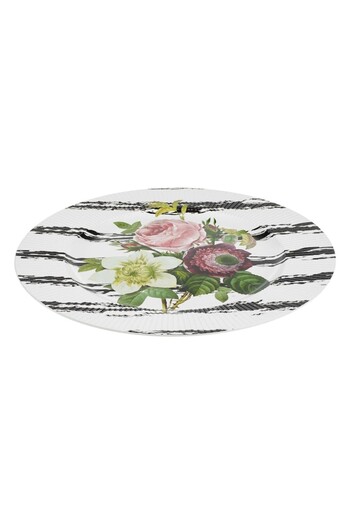 SHOPIENS Round Plastic Platter Shopiens®, White with Flower Pattern, 33 cm