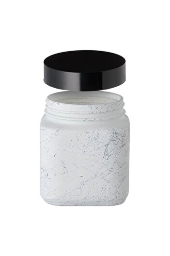 SHOPIENS Food Storage Glass Jar Shopiens®, Square, Matte White with Marble Design and Plastic Lid, 1 L