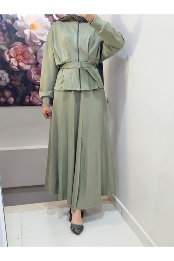 VENT GİYİM Women's Hijab Double Set with Skirt and Jacket Belted September Set