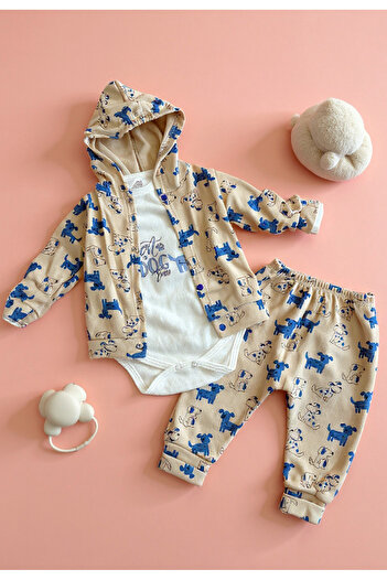 Tuabella 100% Cotton 3-Piece Baby Boy Set (Snap Fastener Bodysuit + Cardigan + Bottoms)