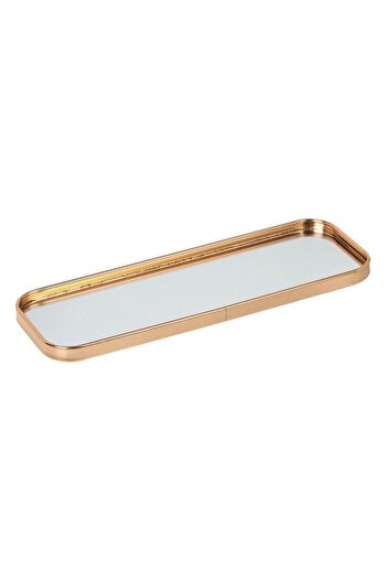 SHOPIENS ® Rectangular Candle Holder Tray with Mirror and Gold Edge, 35 x 12 x 1.5 cm