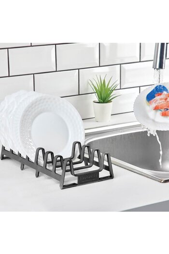 SHOPIENS Dish Drainer for Sink Shopiens® in Anthracite Color with 7 Spaces for Plates, 29 x 14 cm