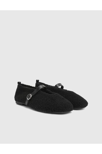 İLVİ Digor Genuine Leather Plush Black Women's Ballerinas
