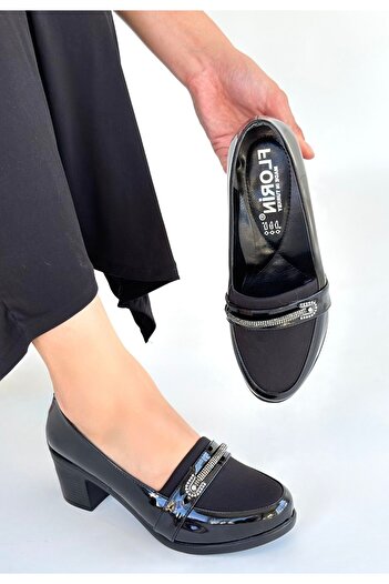 BESKAR Yoer Black Patent Leather Wedge Heel Shoes