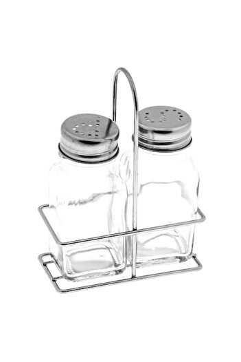 SHOPIENS Set solniță și piperniță cu suport din sticlă și metal, 2 buc., 13 cm