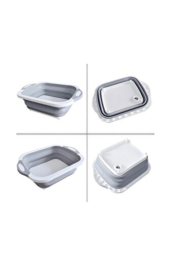Other Collapsible silicone container with drainer, grey, for vegetables, clothes, 6 l