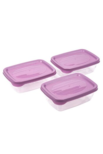 SHOPIENS Set of 3 Shopiens® food containers, transparent plastic with lilac lid, 600 ml