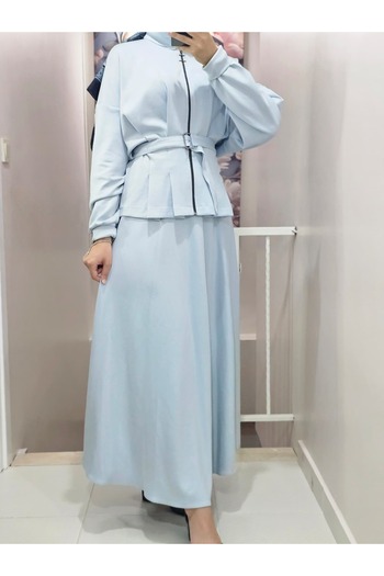 VENT GİYİM Women's Hijab Double Set with Skirt and Jacket Belted September Set
