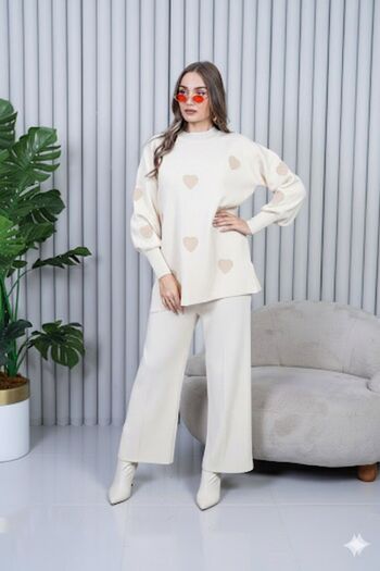 melita Women's Knitwear Heart Tunic with Pants Knitted Bottom Top Set New Season