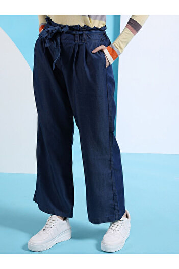Freehand By Styli Women Blue Straight Leg Solid Pants