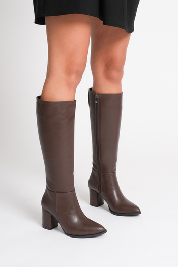 Lolita Love Shoes Asya Acı Brown Knee-High Zippered Heeled Boots