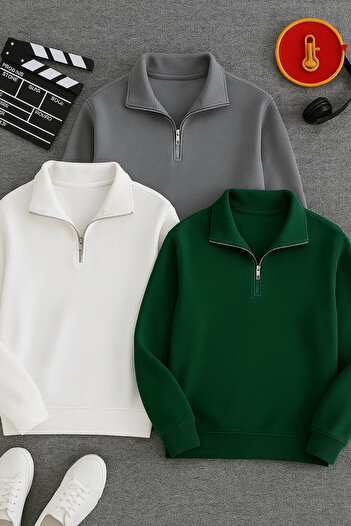 COMBİNE MİCHAİL Men's Winter Half-Zip 3-Piece Sweatshirt