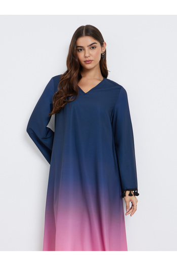 Styli Ombre Print Tasseled Maxi Jalabiya