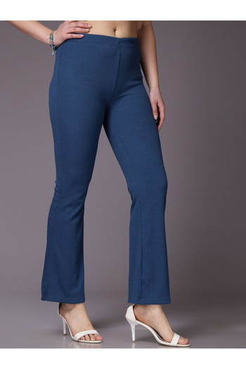 Freehand By Styli Women Pink Fit And Flared Ribbed Pants