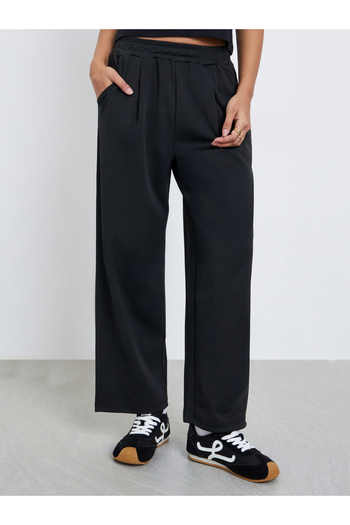 Styli Women Black Barrel Fit Wide Leg Trousers