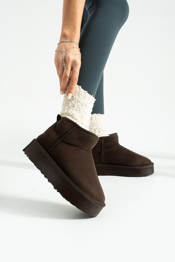 BOUIS Women's Brown Suede Fur Lined Casual Boots Thick Sole Ankle Short Warm Comfortable Stylish Bootie