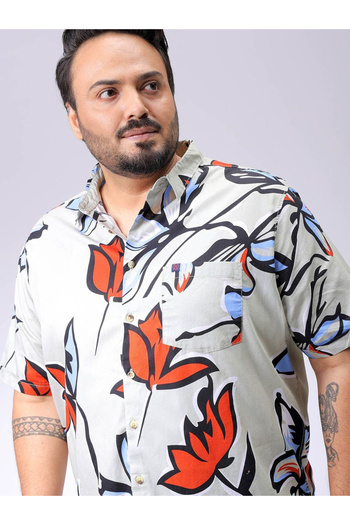 HardSoda By Styli Plus Men Green Regular Fit Tropical Print Shirt