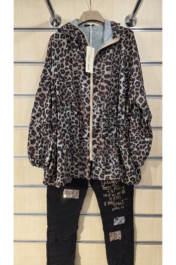 Park Moda Leopard Pattern Zippered Thin Raincoat Windbreaker