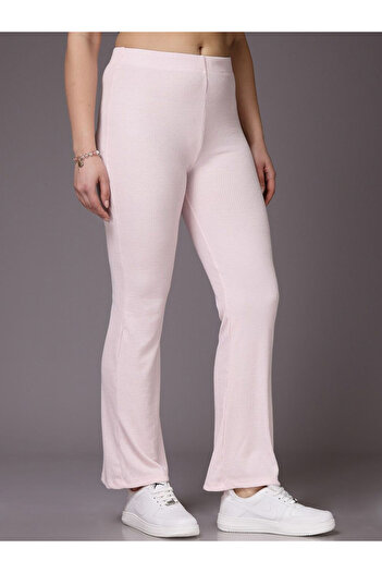 Freehand By Styli Women Pink Fit And Flared Ribbed Pants